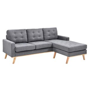 ac pacific shelby mid century modern living room tufted sectional set, lf, pewter grey