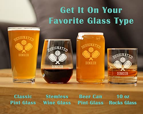 Designated Dinker - Stemless Wine Glass - Funny Pickleball Themed Decor and Gifts - Large 17 Oz Glasses