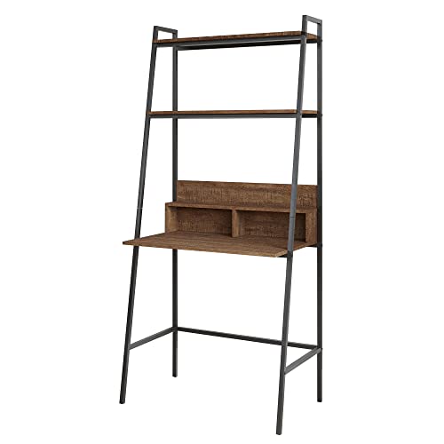 VIFAH District Indoor Metal 2-Tier Ladder w/Desk, 33 x 19.5 x 71, Walnut