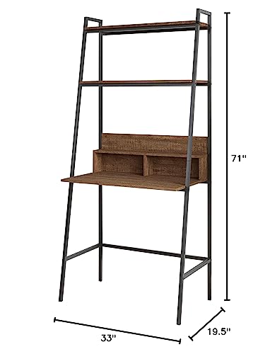 VIFAH District Indoor Metal 2-Tier Ladder w/Desk, 33 x 19.5 x 71, Walnut