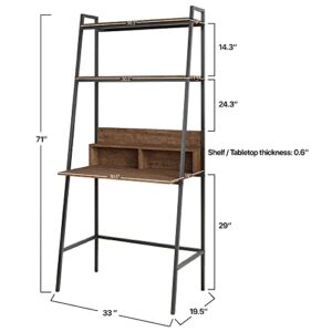 VIFAH District Indoor Metal 2-Tier Ladder w/Desk, 33 x 19.5 x 71, Walnut