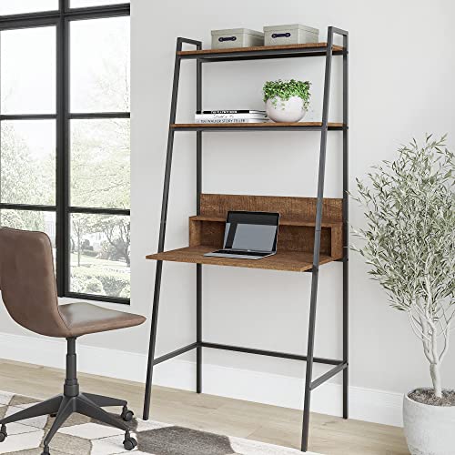 VIFAH District Indoor Metal 2-Tier Ladder w/Desk, 33 x 19.5 x 71, Walnut