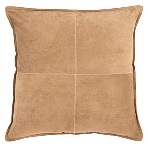 SAFAVIEH Home Collection Karya Camel Faux Suede 18-inch Decorative Accent Insert Throw Pillow, 1'6" Square