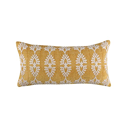 Levtex Home - Presidio - Decorative Pillow (12in. x 24in.) - Crewel Stitched - Yellow Ochre and White