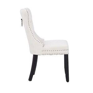 BTEXPERT High Back Velvet Tufted Upholstered Dining Chairs, Solid Wood-Nail Trim, Ring White Set of 4, Set of 4, White, Set of 4, White
