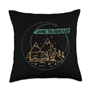 living the vantasy van life outdoor apparel living the vantasy, outdoor camper van life throw pillow, 18x18, multicolor