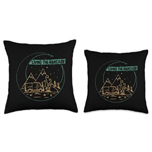 Living the Vantasy Van Life Outdoor Apparel Living The Vantasy, Outdoor Camper Van Life Throw Pillow, 18x18, Multicolor