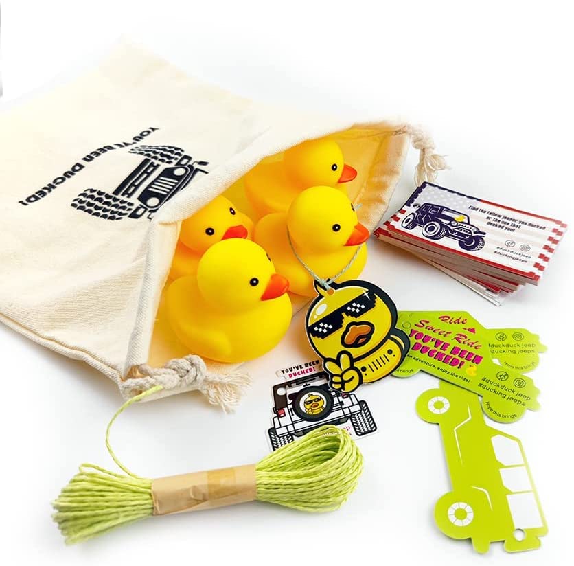 LANBAIHE Drawstring Gift Bag,Linen Bag,Rubber Duck Drawstring Bag, You've Been Ducked Game Bag,Rubber Duck and Dukced Tags Storage Bags,Gift Wrap Bags,13x10.23inches(Rubber Duck Design)