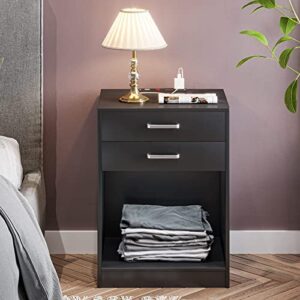 Tiptiper Nightstand Set of 2 with Charging Station,Black Night Stands for Bedroom,End Table Side Cabinet