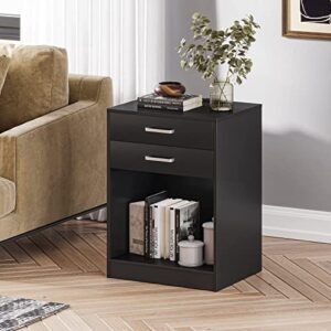 Tiptiper Nightstand Set of 2 with Charging Station,Black Night Stands for Bedroom,End Table Side Cabinet