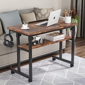 tribesigns portable desk, height adjustable sofa bedside laptop table on wheels, small standing desk rolling computer cart for home office bedroom living room