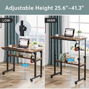Tribesigns Portable Desk, Height Adjustable Sofa Bedside Laptop Table on Wheels, Small Standing Desk Rolling Computer Cart for Home Office Bedroom Living Room