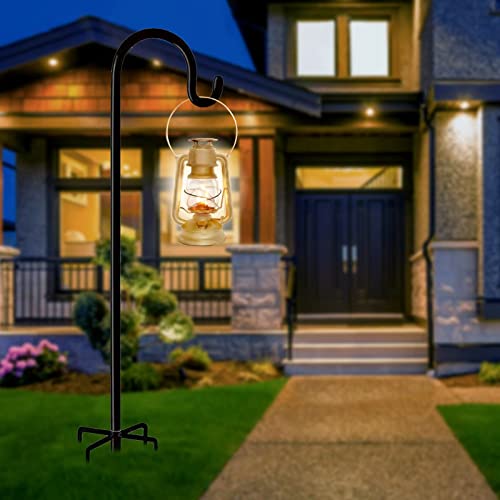 MAXZONE Outdoor Shepherd Hook with 5 Prong Base, Bird Feeder Pole Stand, Adjustable Heavy Duty Garden Hanging Stake for Solar Light Plant Hanger Wedding Decor, Matte Black (48in- 2Pack)