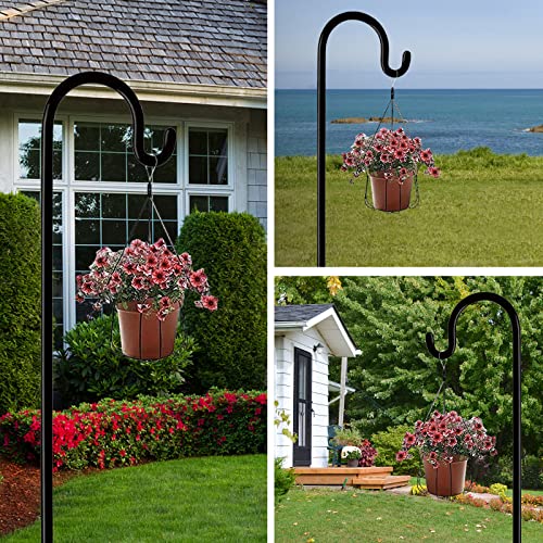 MAXZONE Outdoor Shepherd Hook with 5 Prong Base, Bird Feeder Pole Stand, Adjustable Heavy Duty Garden Hanging Stake for Solar Light Plant Hanger Wedding Decor, Matte Black (48in- 2Pack)