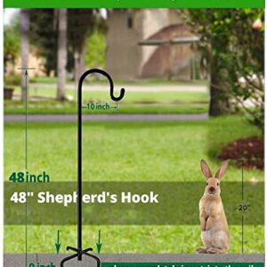 MAXZONE Outdoor Shepherd Hook with 5 Prong Base, Bird Feeder Pole Stand, Adjustable Heavy Duty Garden Hanging Stake for Solar Light Plant Hanger Wedding Decor, Matte Black (48in- 2Pack)