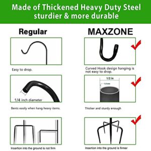 MAXZONE Outdoor Shepherd Hook with 5 Prong Base, Bird Feeder Pole Stand, Adjustable Heavy Duty Garden Hanging Stake for Solar Light Plant Hanger Wedding Decor, Matte Black (48in- 2Pack)