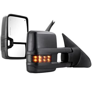 towing mirrors for 07-21 toyota tundra with power glass heated arrow turn signal light running light blind spot light extendable fold pair set (smoke)