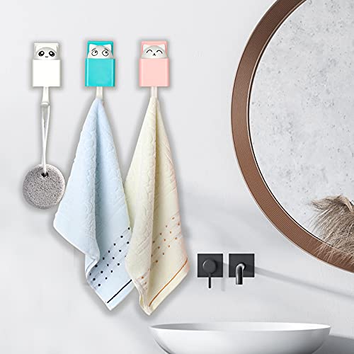 NUANNUAN 3 Pieces Cute Cartoon Cat Hooks Hanger Stand, Wall Mounted Utility Storage Hook Self Adhesive Plastic Bathroom Kitchen Decorative Organizer for Coat Scarf Razor Loofah Bathrobe Keys Hanging