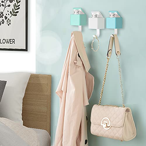 NUANNUAN 3 Pieces Cute Cartoon Cat Hooks Hanger Stand, Wall Mounted Utility Storage Hook Self Adhesive Plastic Bathroom Kitchen Decorative Organizer for Coat Scarf Razor Loofah Bathrobe Keys Hanging