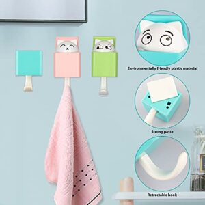 NUANNUAN 3 Pieces Cute Cartoon Cat Hooks Hanger Stand, Wall Mounted Utility Storage Hook Self Adhesive Plastic Bathroom Kitchen Decorative Organizer for Coat Scarf Razor Loofah Bathrobe Keys Hanging