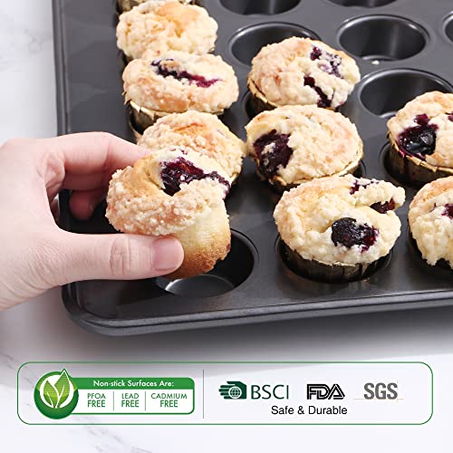 HONGBAKE 48 Cup Mini Muffin Pan, Small Cupcake Pan, Premium Nonstick Muffin Tin for Baking Cheesecake, Dishwasher Safe and Heavy Duty, Carbon Steel