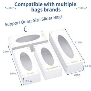 NPPLUS Bag Storage Organizer, Acrylic Baggie Organizer Plastic Bag Dispenser Holder For Gallon Quart Sandwich And Snack, Compatible With Cling Wrap, Wax, Foil - 4 Pack, White