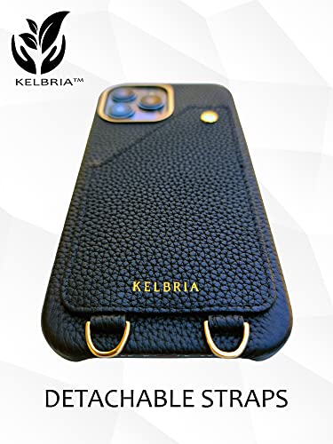 KELBRIA Crossbody iPhone 13 Pro Max Case with Card Holder for Women – Leather iPhone 13 Pro Max Case with Strap – iPhone 13 Pro Max Wallet Case for Women – Black Pebble Leather