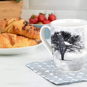 Set of 4 Coffee Mug Sets, 12 OZ Ceramic Coffee Mugs, Set with Different Tree Patterns Coffee Cup