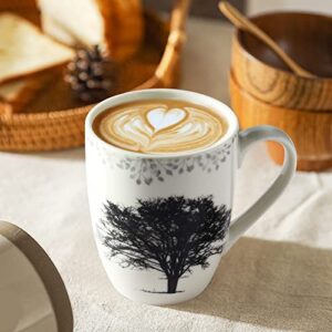 Set of 4 Coffee Mug Sets, 12 OZ Ceramic Coffee Mugs, Set with Different Tree Patterns Coffee Cup