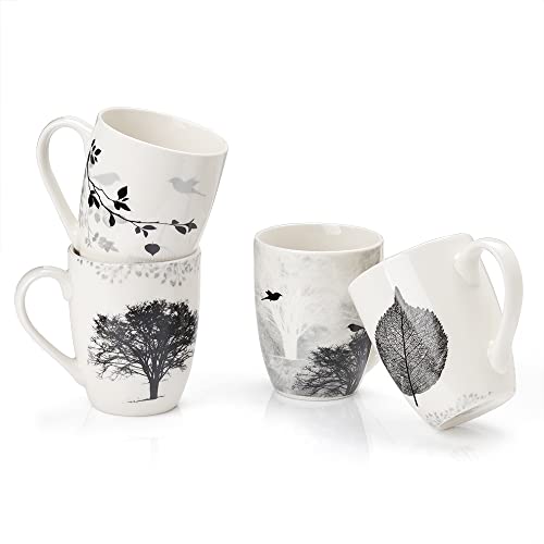 Set of 4 Coffee Mug Sets, 12 OZ Ceramic Coffee Mugs, Set with Different Tree Patterns Coffee Cup