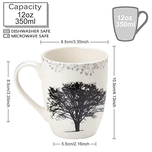 Set of 4 Coffee Mug Sets, 12 OZ Ceramic Coffee Mugs, Set with Different Tree Patterns Coffee Cup