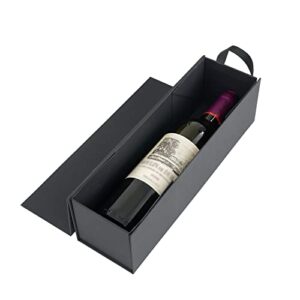ryddoy wine gift box, 12.8x3.7x3.7 inches black wine bottle boxes with handle for liquor and champagne magnetic closure collapsible gift box for party, wedding, gift wrap, storage