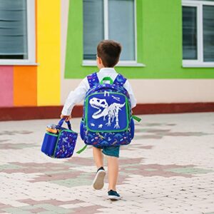 Luminous Dinosaur Backpack Set for Boys - Boy School Backpack with Lunch Box for Preschool Kindergarten Elementary Jurassic World Bookbag Lightweight Camping Hiking Insulated Insulated Lunch Bag