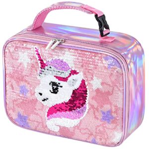 wernnsai sequins unicorn lunch box - holographic insulated girls lunch bag for kids bento back to school picnic preschool kindergarten lunch box waterproof reusable thermal lunch tote box