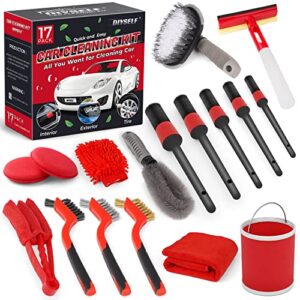 diyself 17-piece professional car detailing kit, detailing brush set, car interior detailing kit, car detailing brushes for auto repair shop, home