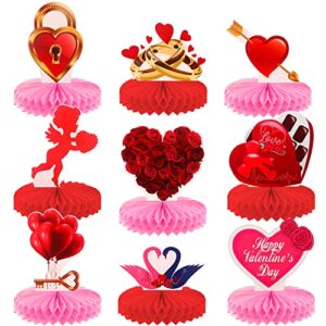 katchon, valentine honeycomb centerpieces - pack of 9 | red and pink valentines decorations for party | valentines day decorations for table | valentines centerpieces for valentines table decor