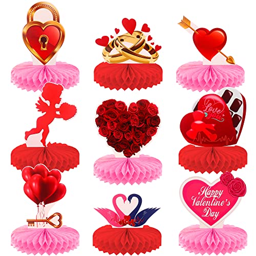 KatchOn, Valentine Honeycomb Centerpieces - Pack of 9 | Red and Pink Valentines Decorations for Party | Valentines Day Decorations for Table | Valentines Centerpieces for Valentines Table Decor