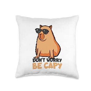capybara gifts for men & women don't worry be capy capybara throw pillow, 16x16, multicolor