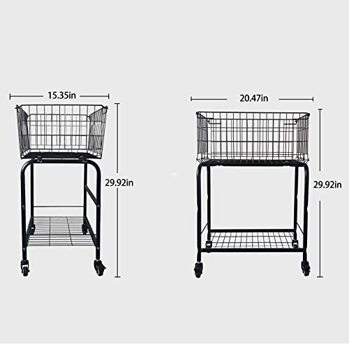 basket for garments storage, easy moved with wheels have brake, Laundry basket, white color，rolling basket (BLACK)