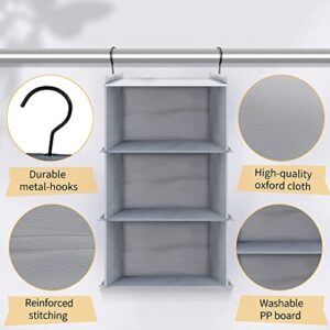 FYY 3-Shelf Hanging Closet Organizers and Storage, Collapsible Heavy Duty Closet Organizer Shelves, Waterproof Washable Fabric Shelves, 23.6" H x 12.2" W x 12.2" D, Grey