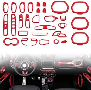 idain 31pcs/ set interior trim kit car interior accessories decoration trim kit for jeep renegade 2015-2018 (red-01)