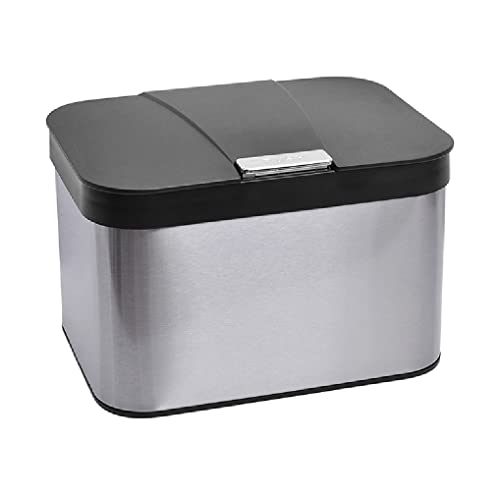 Compost Bin for Kitchen, Countertop Compost Bin, Body Stainless Steel with Lid, 1.13 Gallon with Inner Bucket Compact and Easy Clean (Black Silver)