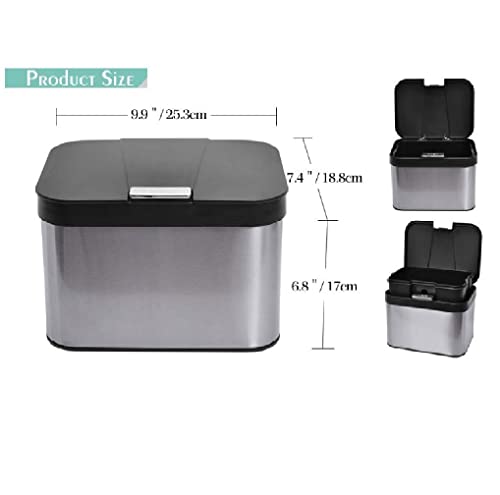 Compost Bin for Kitchen, Countertop Compost Bin, Body Stainless Steel with Lid, 1.13 Gallon with Inner Bucket Compact and Easy Clean (Black Silver)