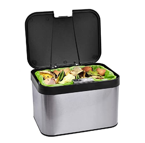 Compost Bin for Kitchen, Countertop Compost Bin, Body Stainless Steel with Lid, 1.13 Gallon with Inner Bucket Compact and Easy Clean (Black Silver)