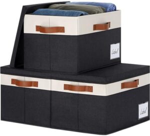ghvyennttes large storage bins with lids (3-pack), storage baskets with lid and label window, foldable fabric storage boxes with 3 handles for home office college dorms (black, 15" x 11" x 9.7")
