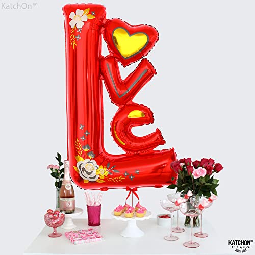 KatchOn, Big Red Love Balloon, 44 Inch - Foil Love Balloon Letters | Huge Red Love Ballon for Him | Valentines Day Balloons, Romantic Decorations Special Night, Love Valentines Balloon for Anniversary