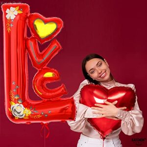 KatchOn, Big Red Love Balloon, 44 Inch - Foil Love Balloon Letters | Huge Red Love Ballon for Him | Valentines Day Balloons, Romantic Decorations Special Night, Love Valentines Balloon for Anniversary