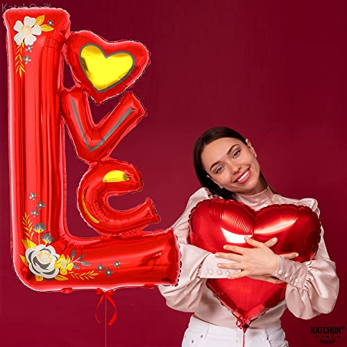 KatchOn, Big Red Love Balloon, 44 Inch - Foil Love Balloon Letters | Huge Red Love Ballon for Him | Valentines Day Balloons, Romantic Decorations Special Night, Love Valentines Balloon for Anniversary