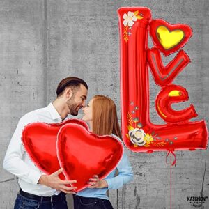 KatchOn, Big Red Love Balloon, 44 Inch - Foil Love Balloon Letters | Huge Red Love Ballon for Him | Valentines Day Balloons, Romantic Decorations Special Night, Love Valentines Balloon for Anniversary