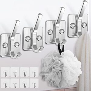 Wall Hooks 4 Pack , Heavy Duty Wall Hooks Aluminum Hooks for Hanging Coat, Hat, Towel, Robe, Key, Clothes, Towel Hook Wall Mount for Home, Office, Kitchen, Bathroom (w 8 Additional Sticky Hooks)